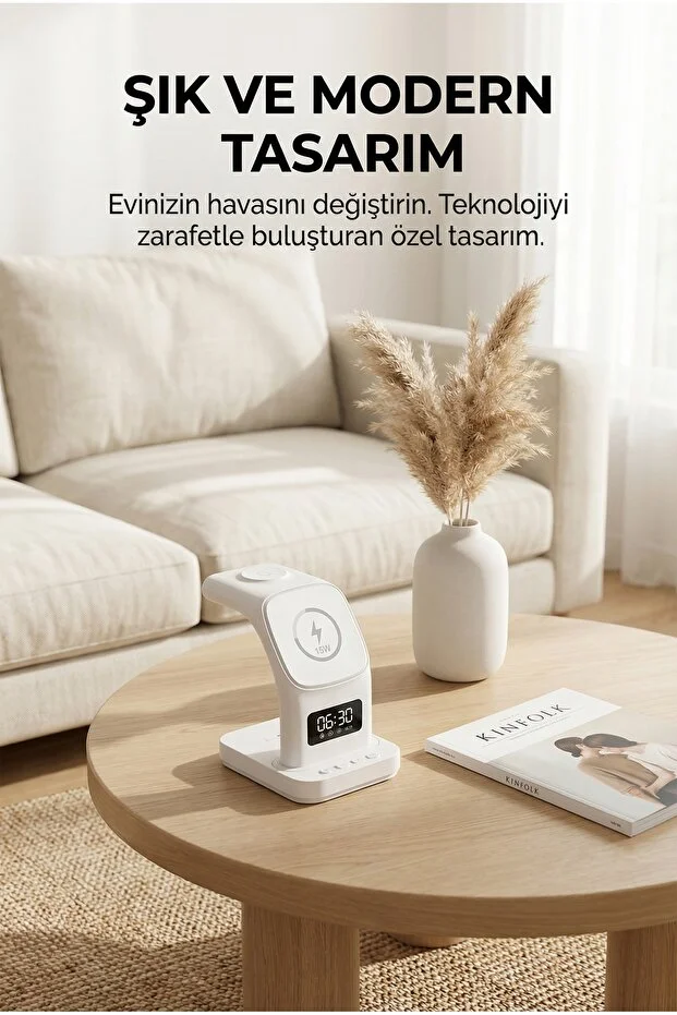 Magsafe Destekli Kablosuz Hızlı Şarj Stand 3 in 1 Apple iphone Android Uyumlu Led Alarm Saat
